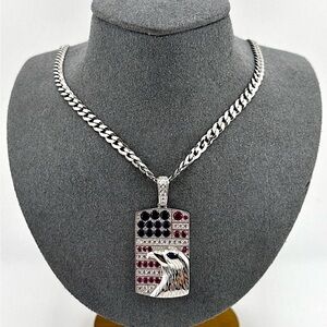 925 Soild Sterling Silver America Flag With Eagle Necklace